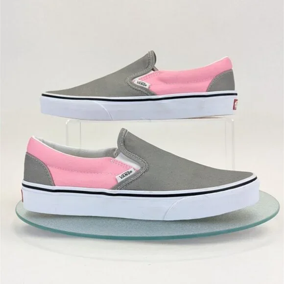 Vans Womens Slip-On Shoes Gray & Pink Canvas Size 9 Waffle Sole Casual Sneaker - Picture 1 of 8
